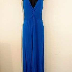 Twist Front Plunge Neck Slinky Ankle Length Dress